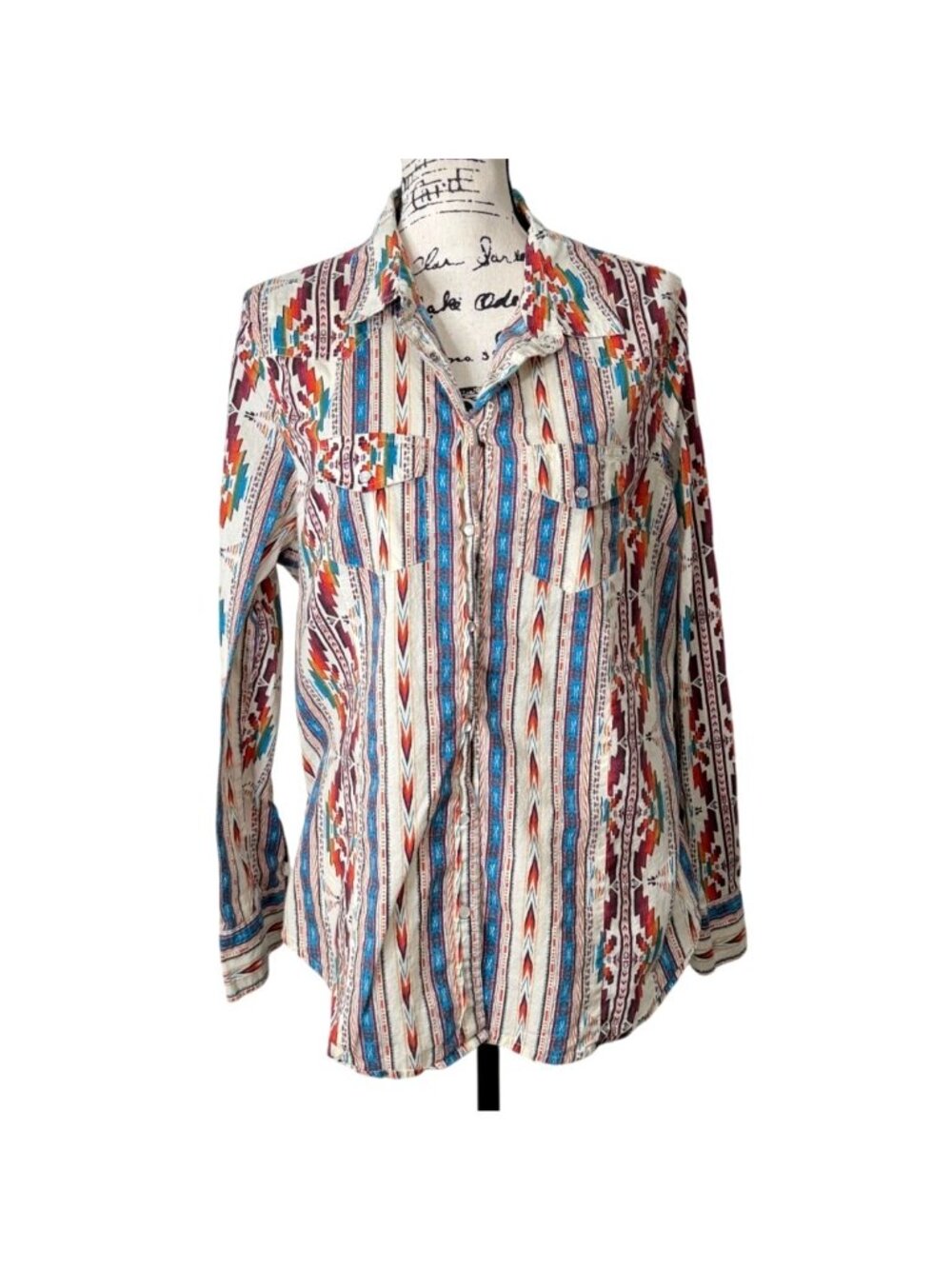 Cotton & Rye Womens XL Shirt Southwestern Pearl-Snap Aztec Long Sleeve Cotton - Picture 2 of 8